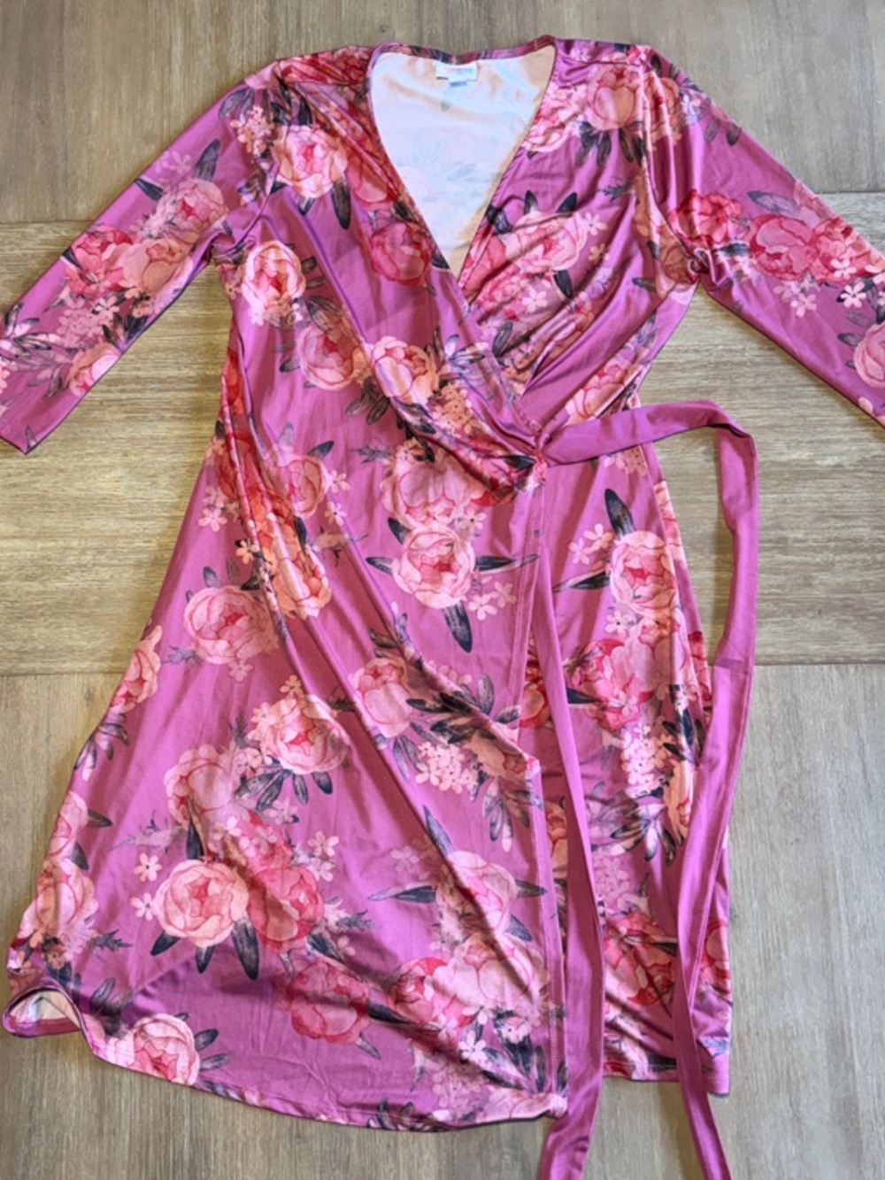 LuLaRoe Pink and Black Trim Floral wrap dress